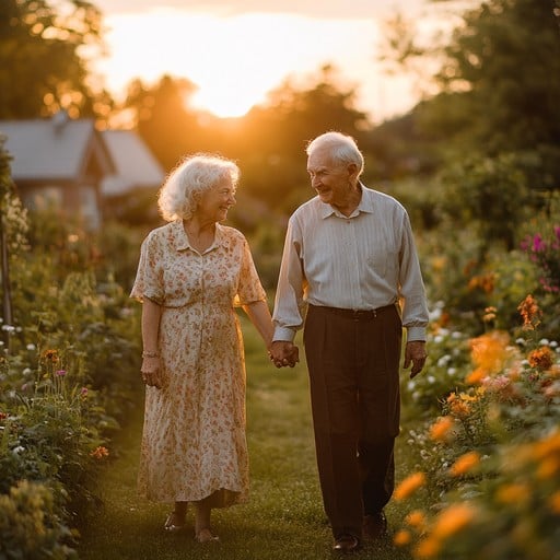 Robert and Elizabeth enjoying a peaceful walk in their garden