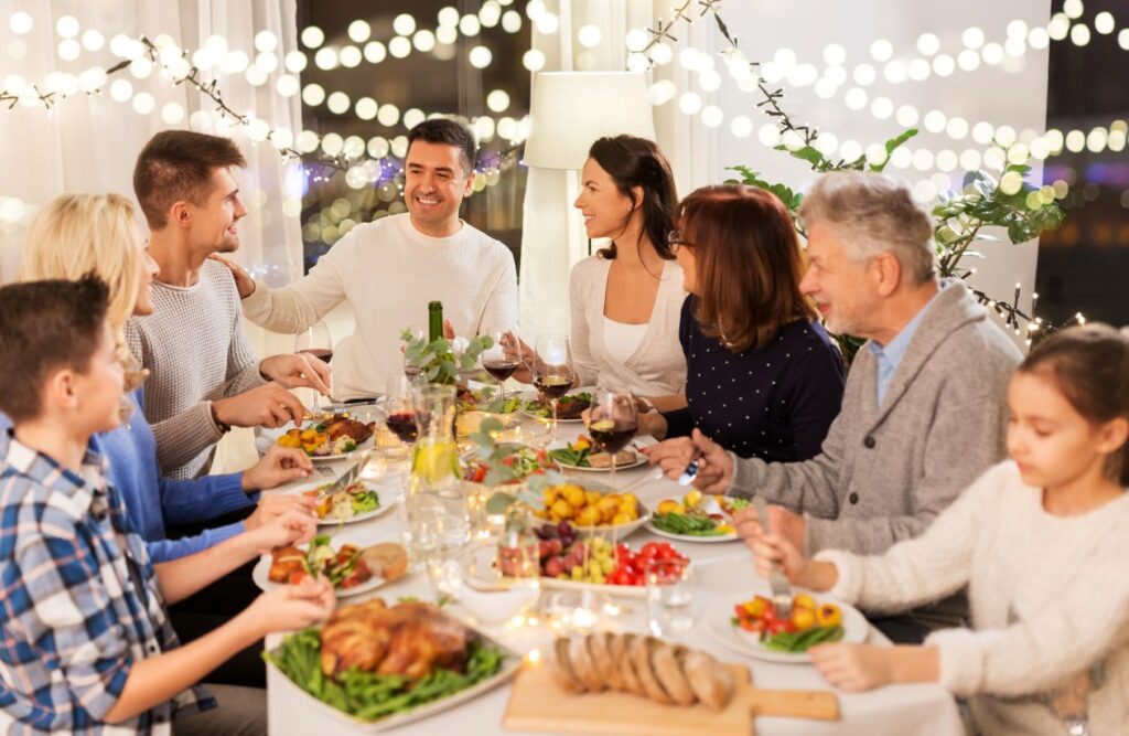 Family gathering for celebration dinner